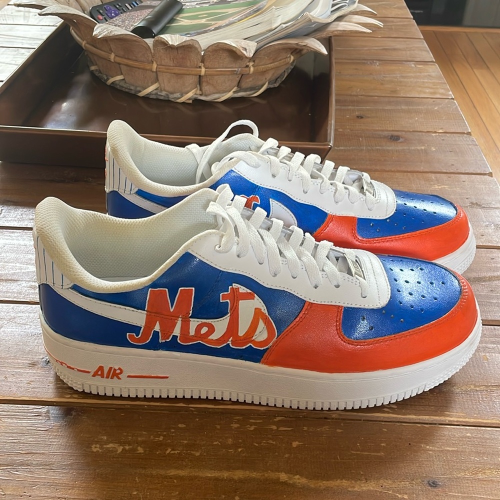 Nike Air Force 1 Hand Painted New York Mets Logo Sneakers Size 13